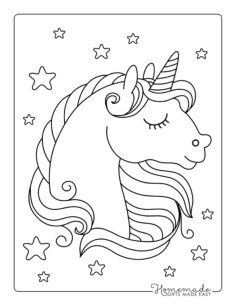 Side Profile Head Stars Unicorn Coloring Pages Pdf, Free Vectors File